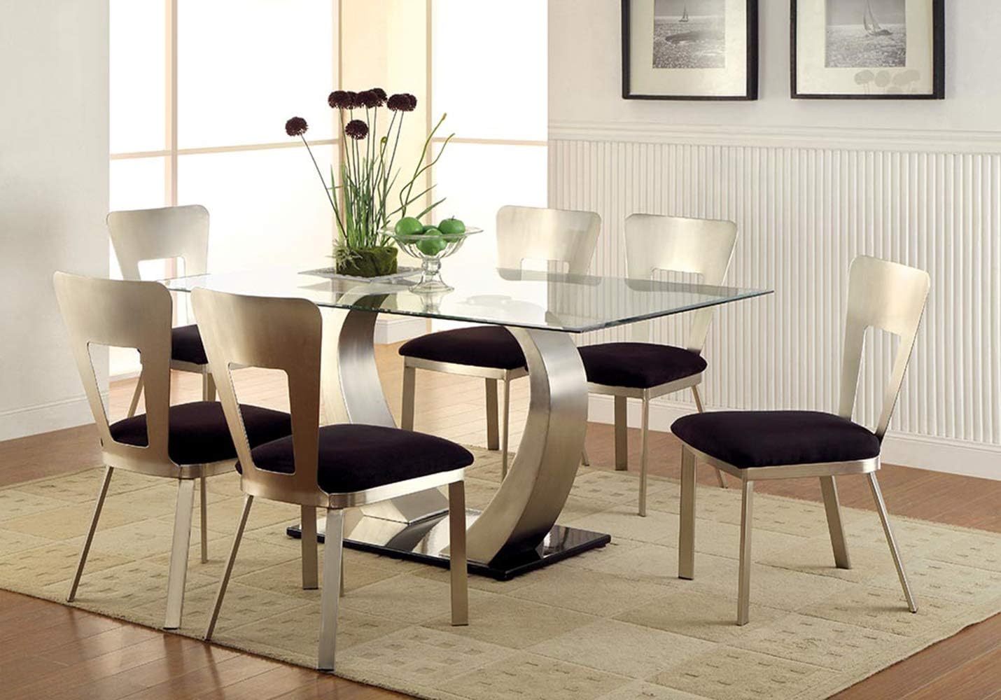 24/7 Shop at Home Buzz 7-Piece Dining Set with Balloon Cutout Back Chair, Silver and Black