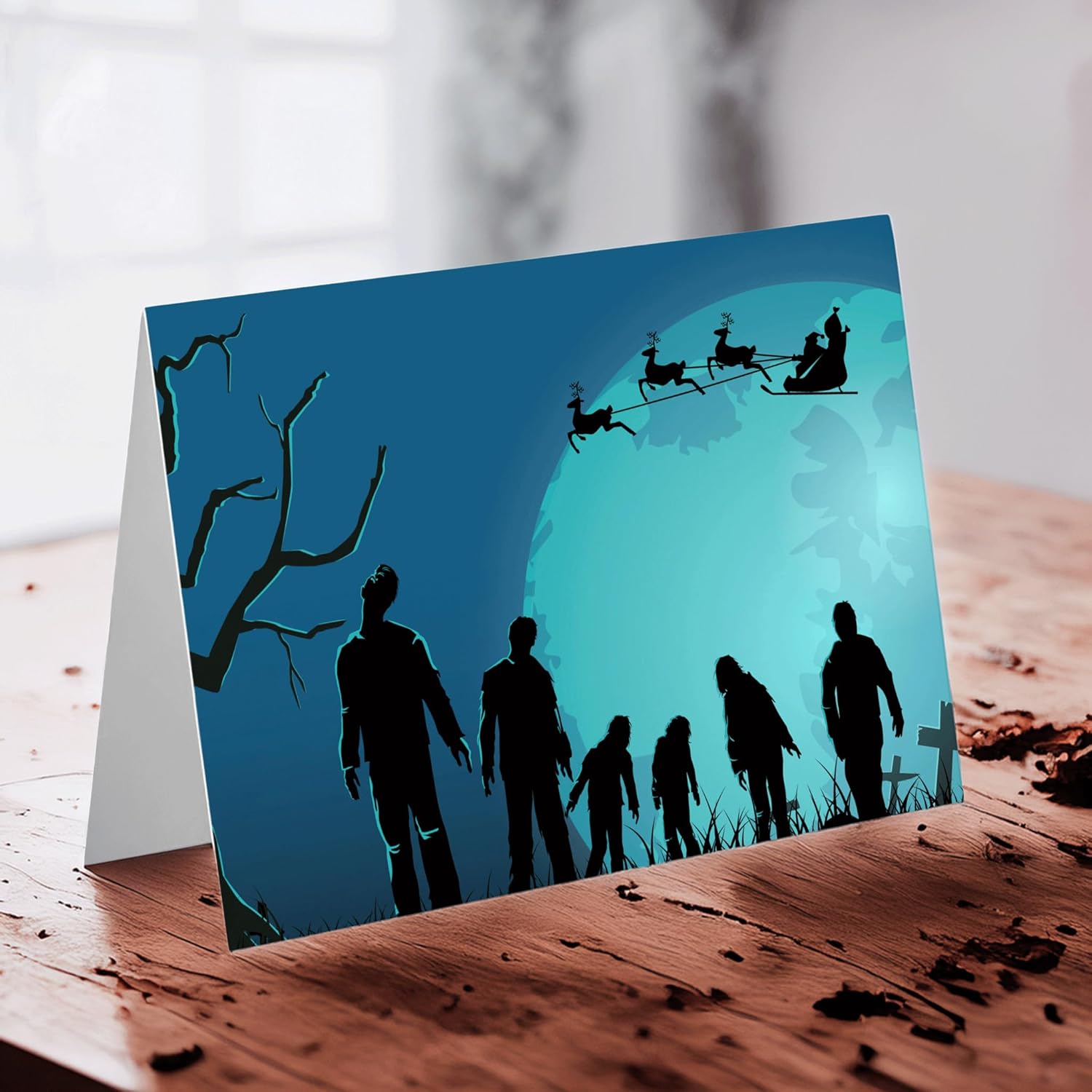Ritzy Rose 24 Zombie Christmas Cards with Santa's Sleigh + Envelopes