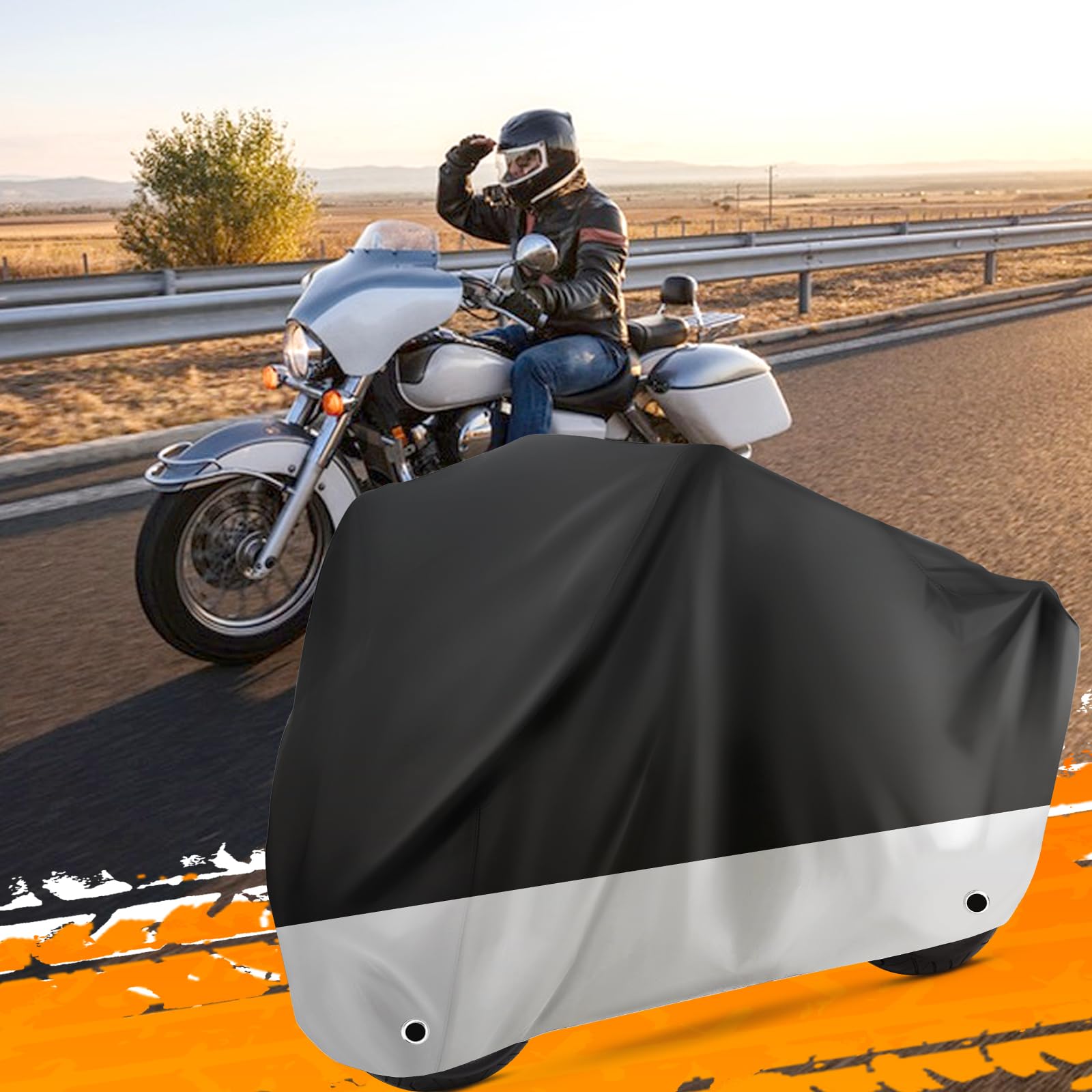 Pokrowiec na motocykl, wodoodporny, z otworami na zamek i torbą do przechowywania, pasuje do motocykli o przekątnej do 264 cm, do Harley Davidson, Honda, Suzuki, Kawasaki, Yamaha, XXL, czarny i