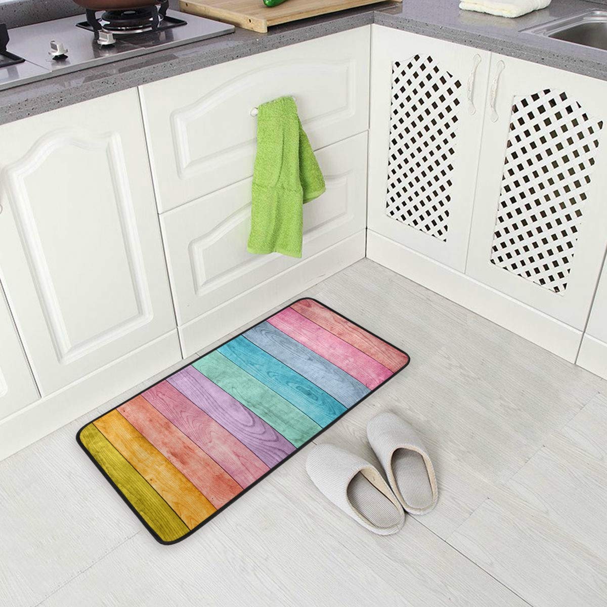 Alfombra de cocina antideslizante de madera de colores, para entrada, pasillo, baño, sala de estar, dormitorio, 50 x 100 cm