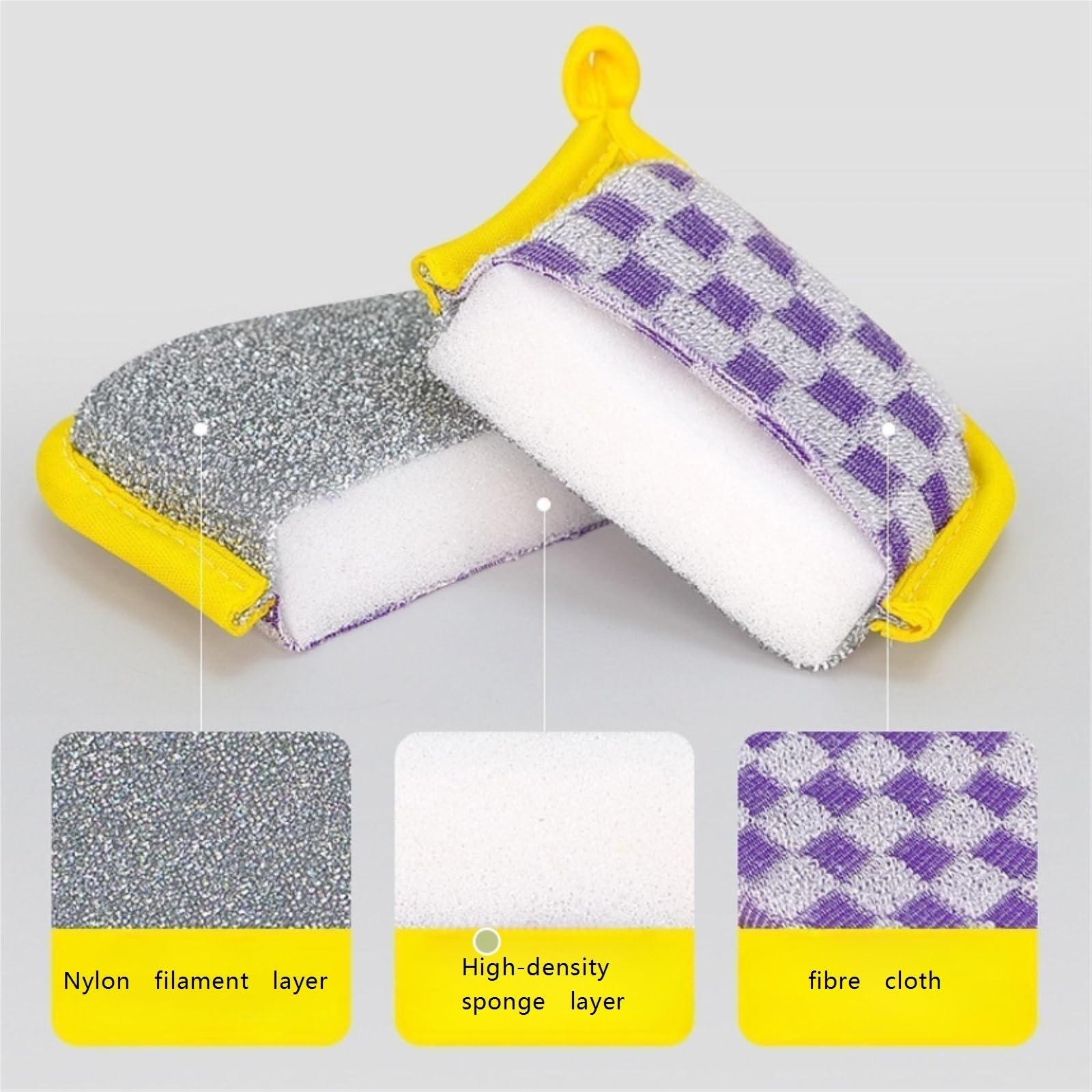 Set di spugne riutilizzabili per la pulizia, spugne abrasive antigraffio su entrambi i lati, per cucina e bagno, confezione da 5 salviette multiuso in cellulosa per una facile pulizia