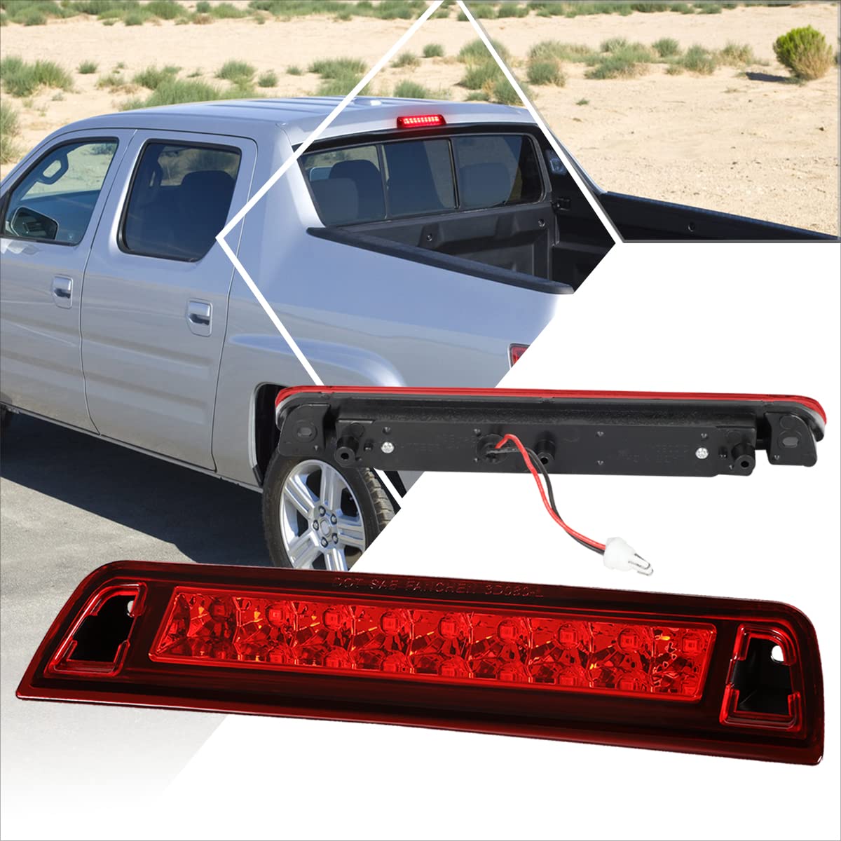 Full LED 3rd Third Brake Light High Mount Stop Light Compatible with Honda Ridgeline 06-14,Chrome Housing/Red Lens