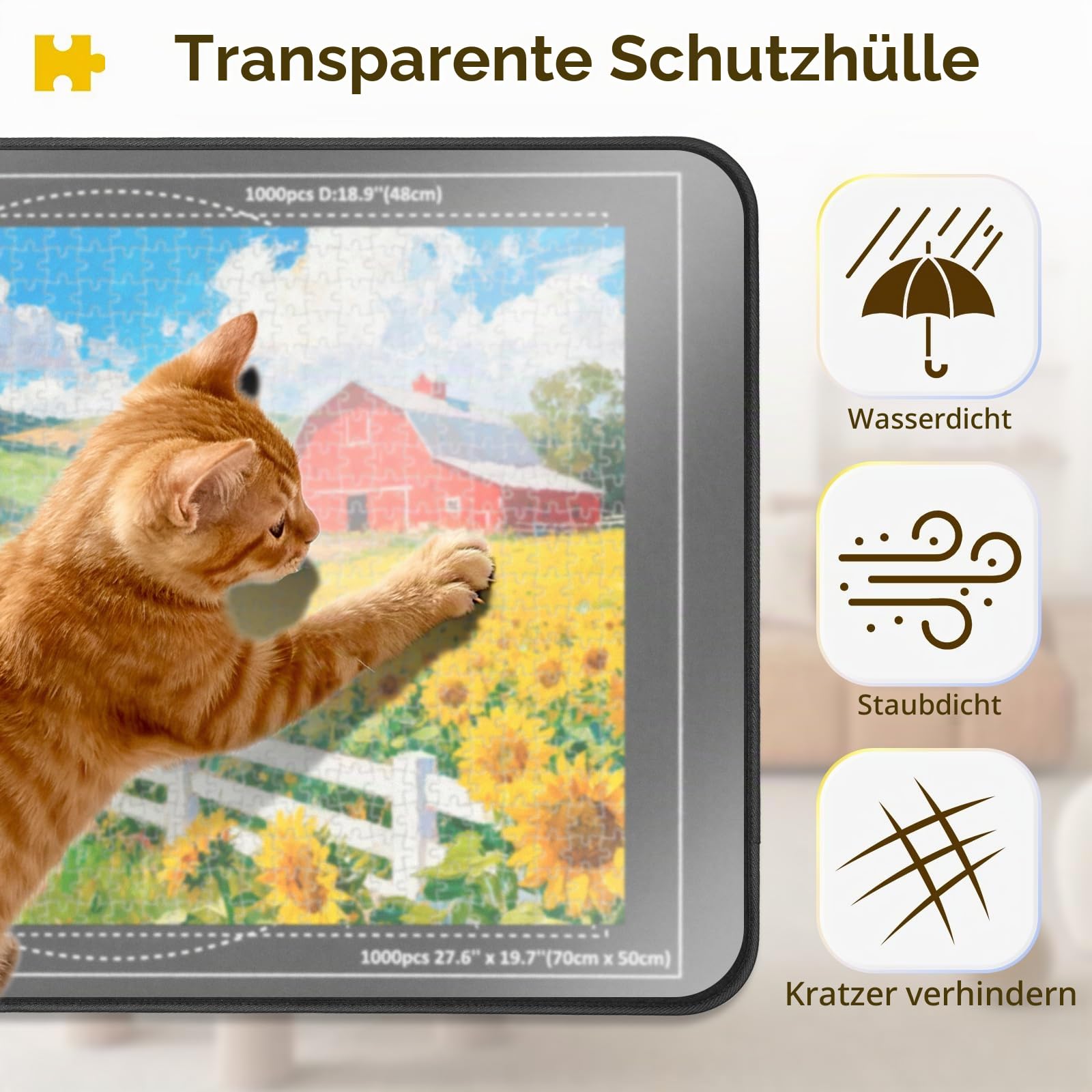 Puzzlebrett für 1000 Teile mit patentiert verstellbarem Ständer | leichtes Filz-Puzzlebrett mit 6 Tablett und Abdeckung, tragbarer Puzzletisch mit Aufbewahrung und Rutschfester