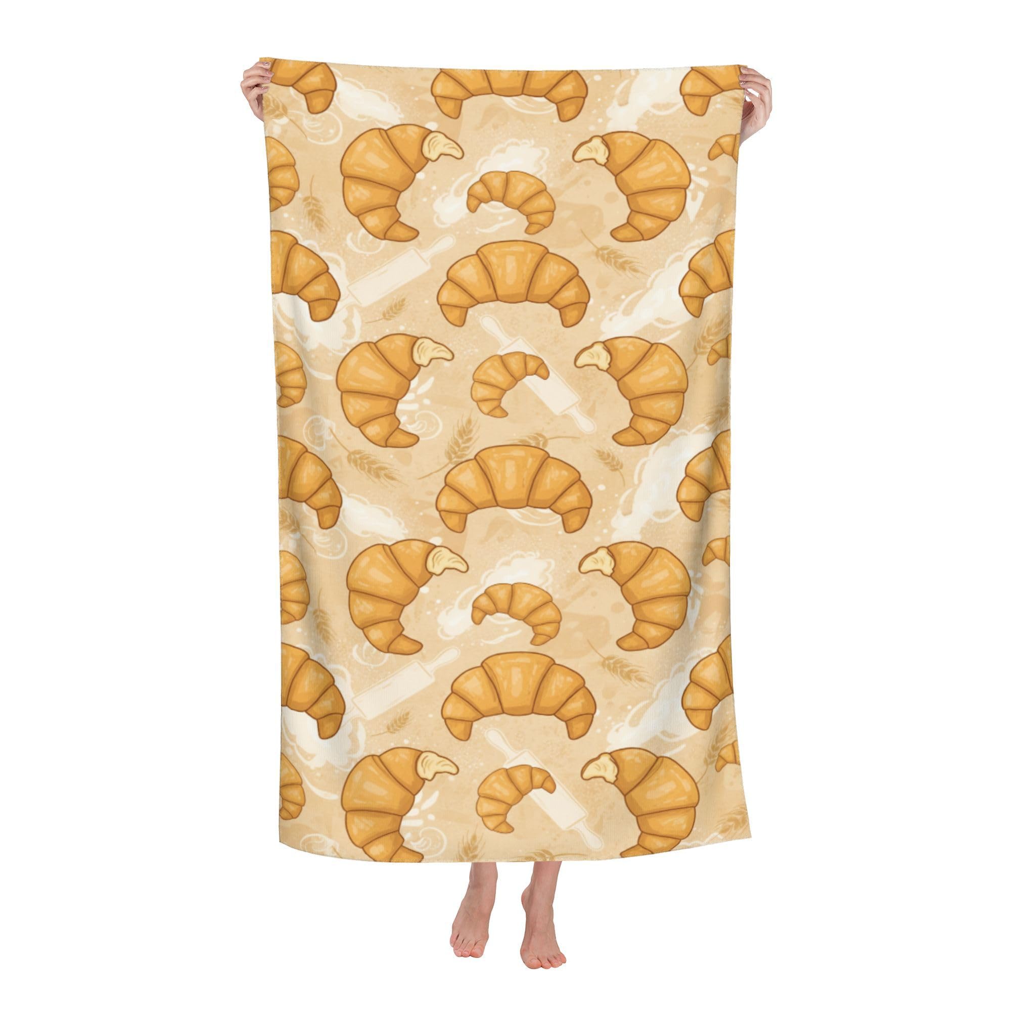 peiyeety Cute Croissant Soft Bath Towels Absorbent Bathroom Towel for Beach Hotel Gym Spa Shower