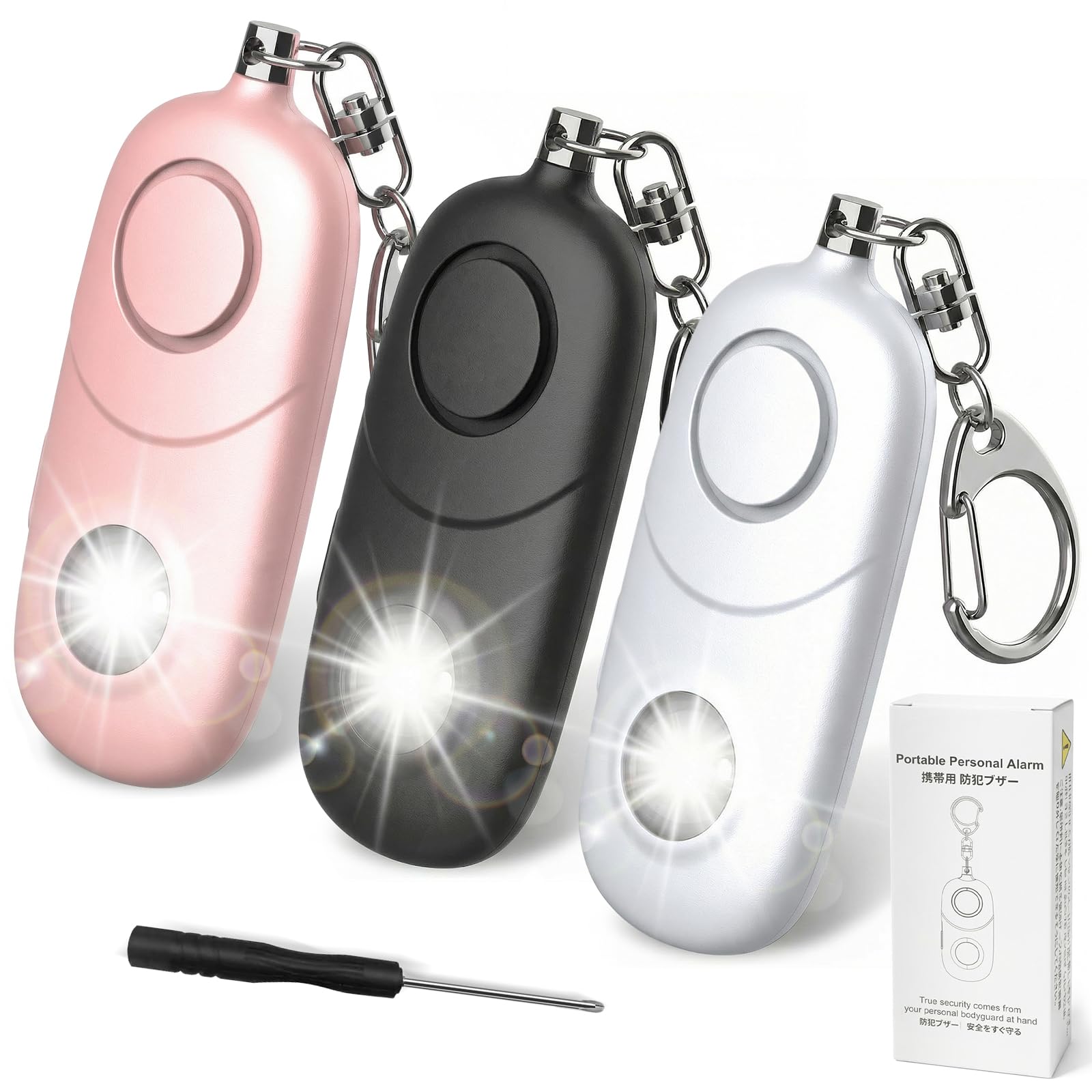 Qoosea Llavero Alarma Personal 135dB con Luz Estroboscópica para Mujeres, Niños, Estudiantes, Ancianos – Alerta de Seguridad, Autodefensa de Emergencia, Carrera Nocturna, Senderismo