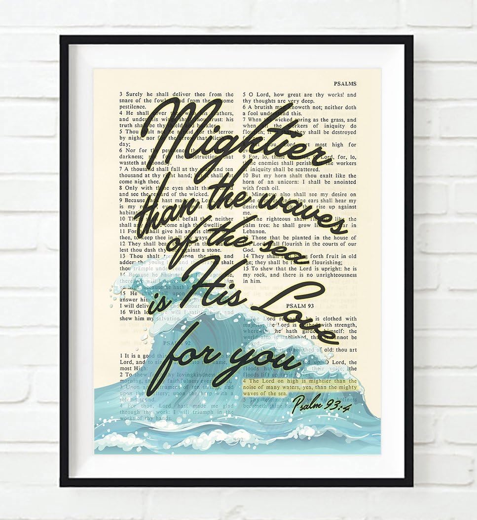 Set of 6 -Vintage Nautical Christian Bible Verse Page Art Prints, Unframed, Matthew 9:27, Philippians 4:7, Isaiah 43:3, Isaiah 46:4, Hebrews 6:19, Psalm 93:4, Wall Art Decor, 5x7 Inches