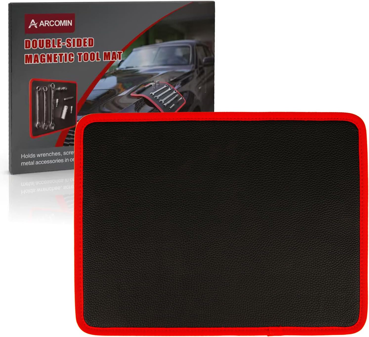 ‌Arcomin Magnetic Tool Mat & Holder | 12.8"x9.8" Flexible Magnetic Tray for Garage Workshop, Scratchproof PVC Surface with Non-Slip Grip | Auto Repair, Toolbox Organizer for Mechanics & DIY