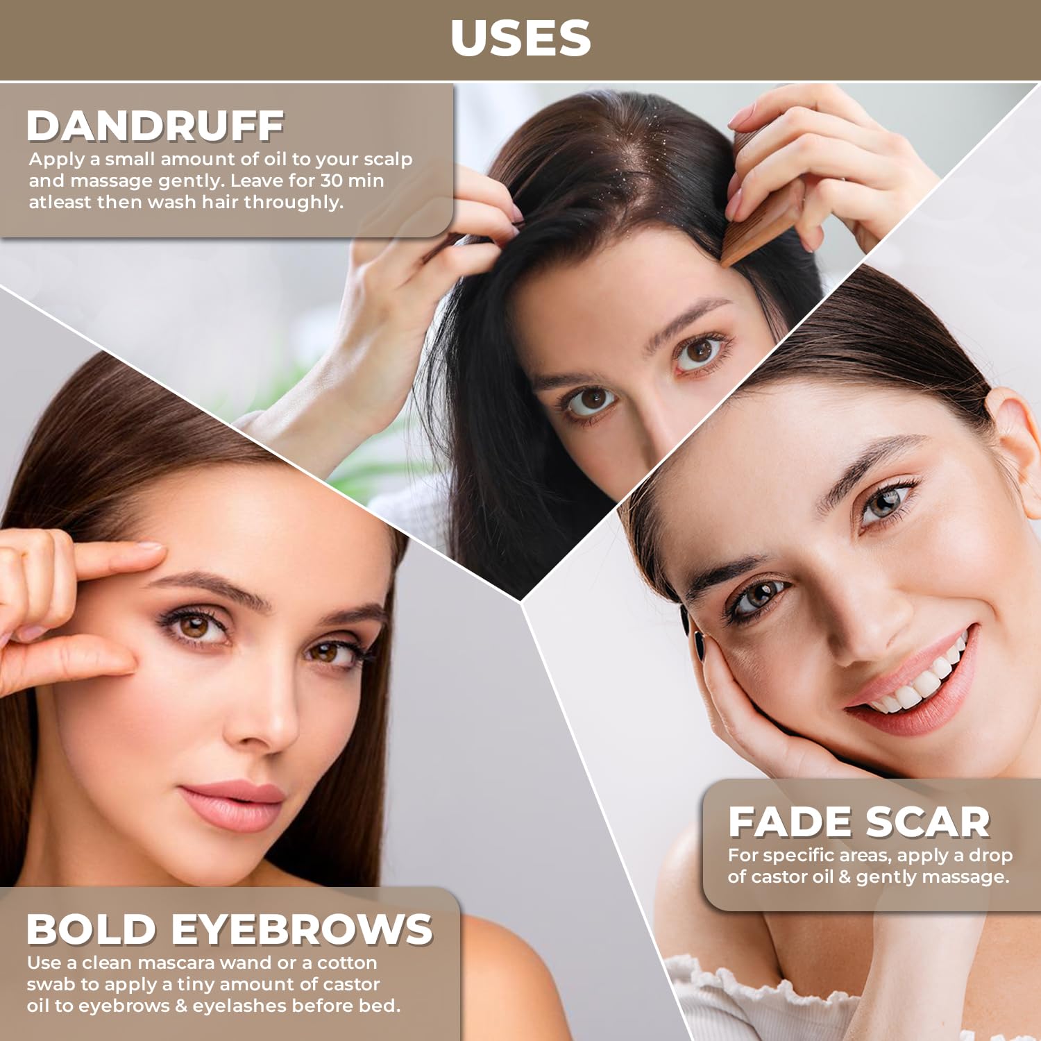 Plant Based Castor Oil, Pure Organic Cold Pressed Carrier Oil for Hair Eyelashes, Eyebrows & Skin Care - Image 4