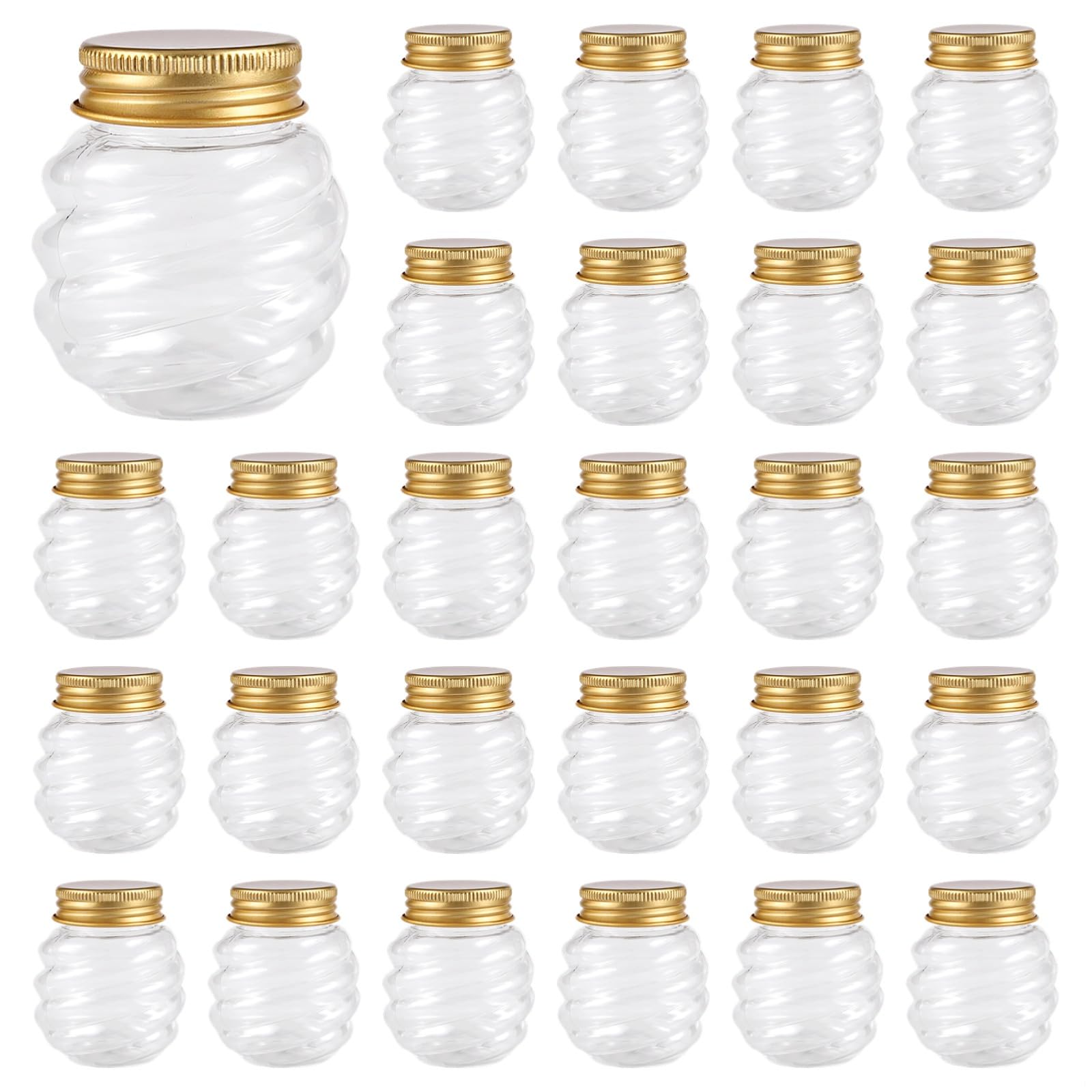 50 mini barattoli per miele, 60 ml, in plastica, con coperchi dorati, motivo a nido d'ape per bomboniere, fai da te, marmellate