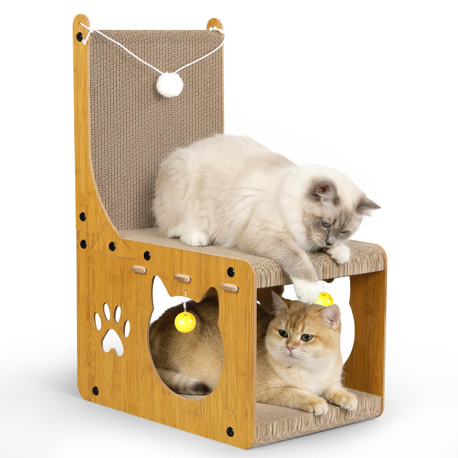 Gimars Katzen Kratzbrett, L förmige Kratzbrett für Katzen, Kratzpappe für Katzen mit Spielbällen und Verstecktunnel, Karton Kratzbretter  Kratzmatte, Kratzmöbel zum Schutz von Möbeln, Natur