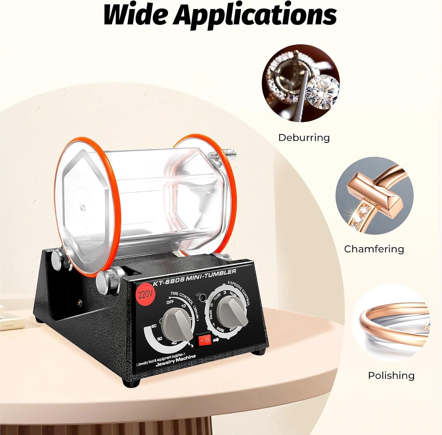 Faceting Machine, Electric Jewelry Polisher, Rotary Tumbler Polishing Machine W/Timer, 5-Speed Adjustable, Beads