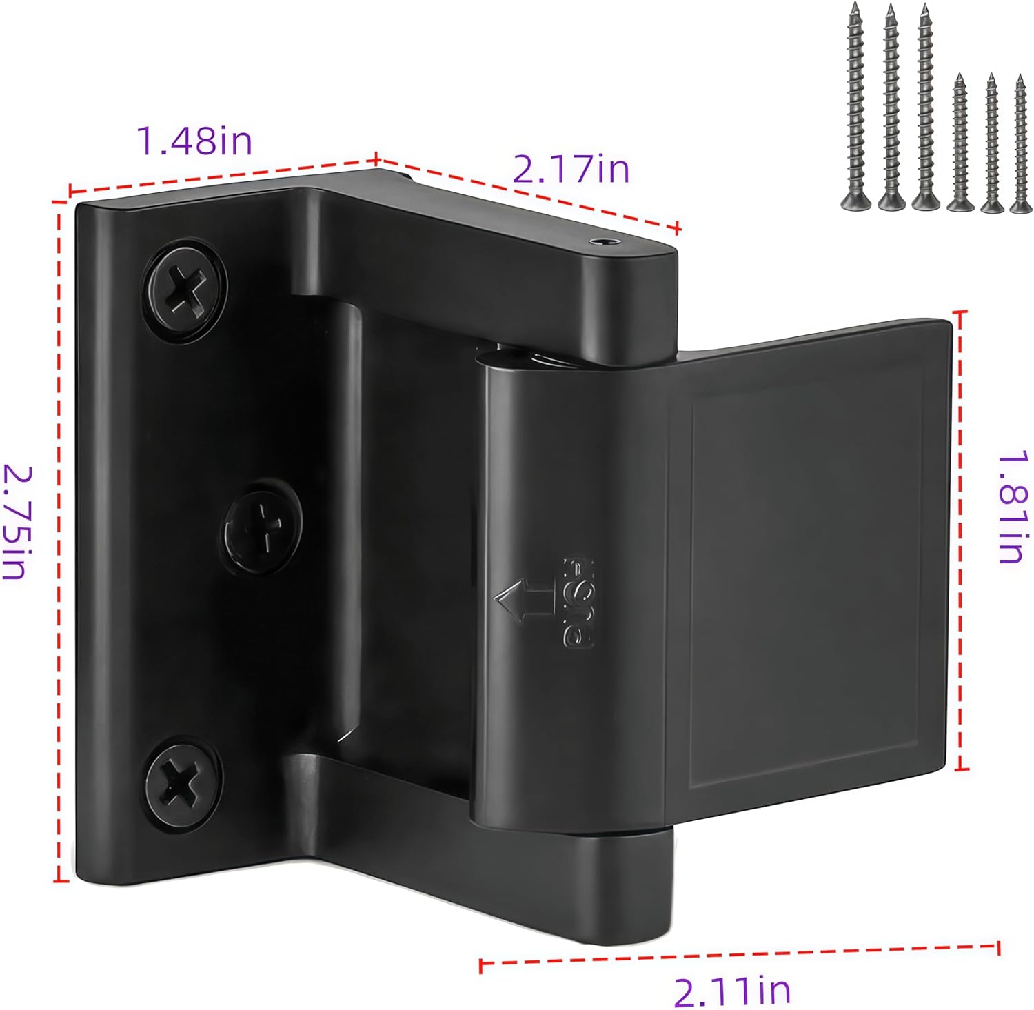 Black Door Lock Reinforcer Privacy Door Latch for，Hotel Security Door Lock ，Privacy Door Latch for in-Swinging Doors Extra High Home Door Security Lock (4 Pack)