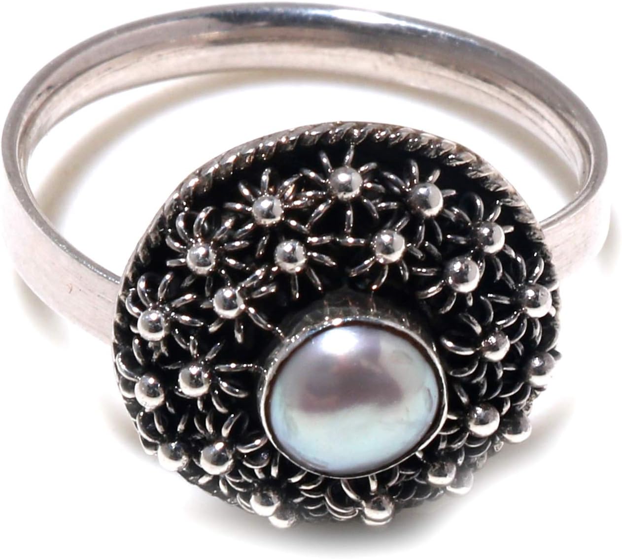 Pearl Gemstone 925 Sterling Silver Adjustable Handmade Ring for Women Unique Ethnic Tribal Designer Fashion Modern Party Oxidized Jewelry June Birthstone