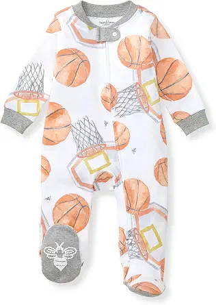 Burt's Bees Baby Boys Sleep and Play Pajamas, 100% Organic Cotton, One-piece PJs, Diagonal Zip Up Loose Fit Footie