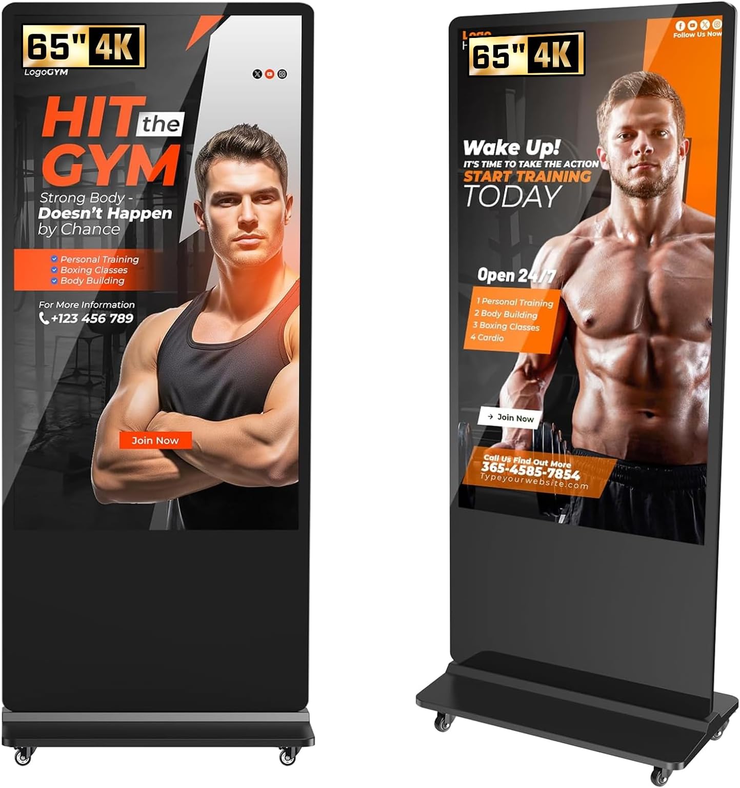 65 Inch Digital Signage Display, LCD Screen Digital Kiosks & Interactive Displays 4K Totem Floor Standing Auto AD Player with USB/HDMI/WiFi Android OS