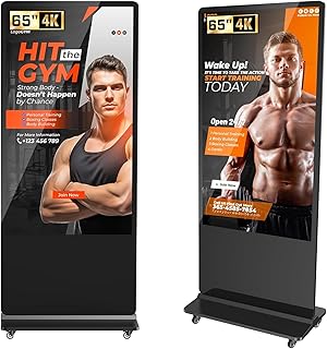 65 Zoll 4K Digitaler Kundenstopper, LCD Digital Signage Werbedisplay mit Android OS, IPS Panel, Interaktiver Gehwegaufsteller für Geschäft & Schaufenster, Schwarz