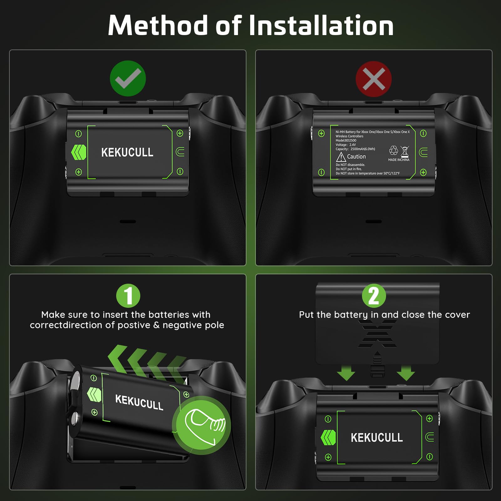KEKUCULL Controller Rechargeable Battery Pack with Charger Station Compatible for Xbox Series X|S/Xbox One Controller, Real Capacity 2x2500mAh Rechargeable Batteries for Xbox Controller Charging