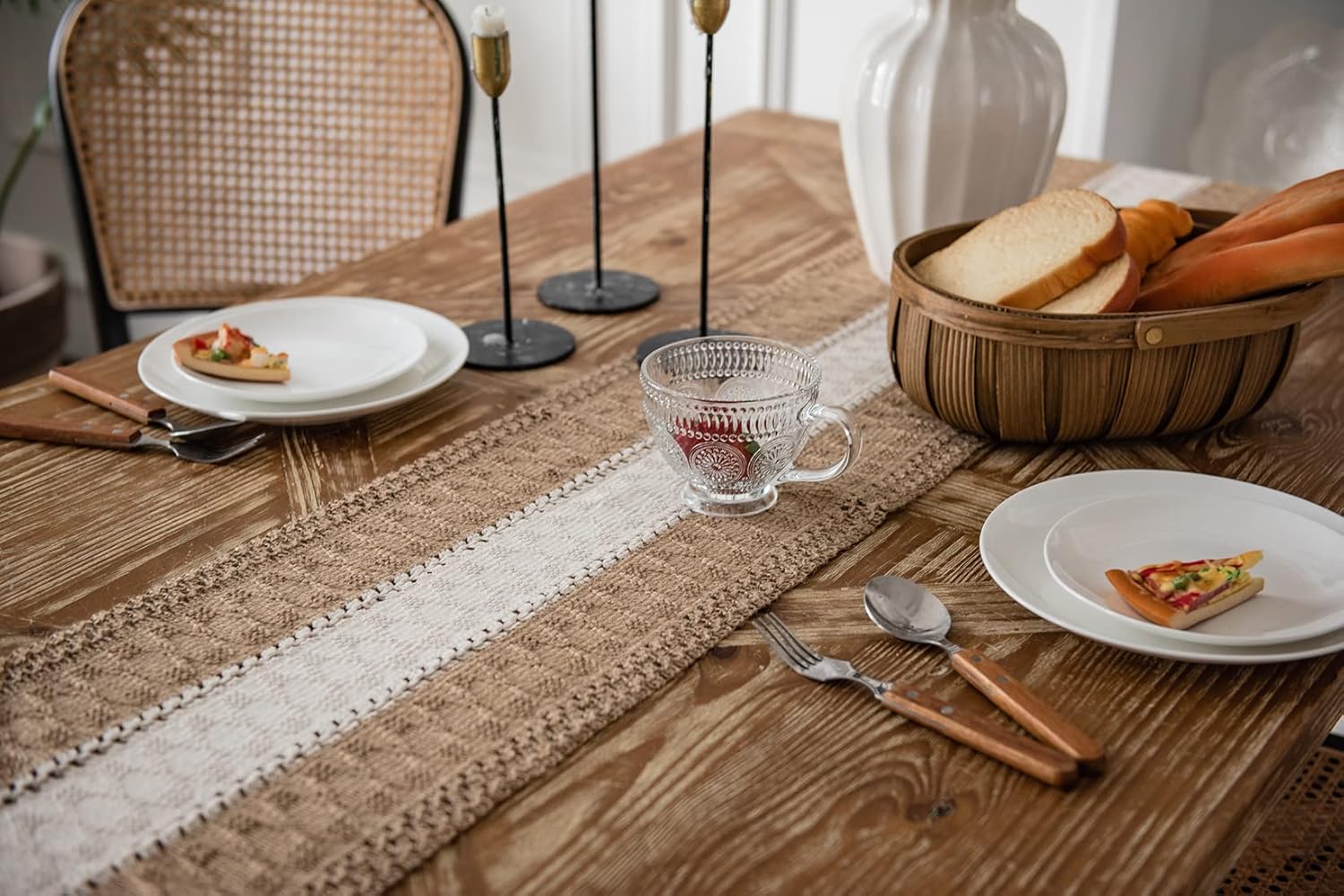 vctops Boho Moroccan Table Runner Farmhouse Rustic Handmade Woven Tassels Cotton Linen Bohemian Vintage Table Decor for Holiday Party(Brown,12"×118")