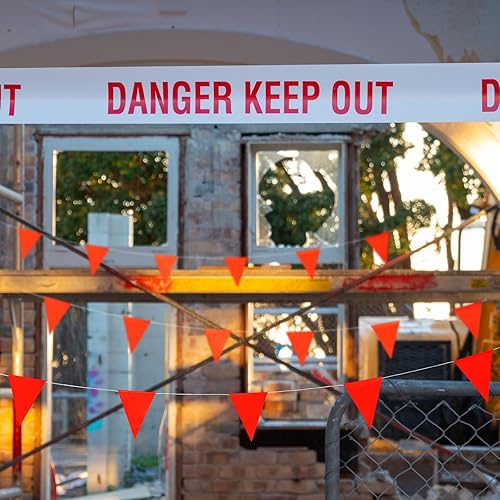 Miniatura 6 de Preboun Banderas de seguridad de 197 pies, banderas de banderines de hebra de advertencia de áreas peligrosas, marcadores de bandera resistentes al