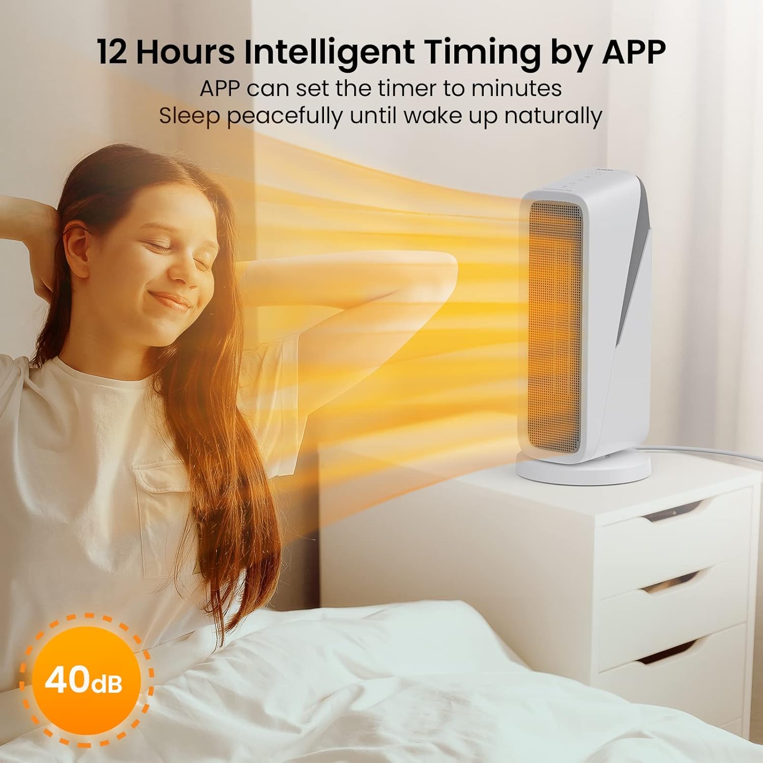 Acekool 1500W Smart Electric Space Heater - 16" Electric Heater with Wi-Fi & Bluetooth App Control, 80°Oscillation Ceramic Heater with Overheat Protection for Bedroom/Indoor/Office Use, 3 Modes & 8H Timer