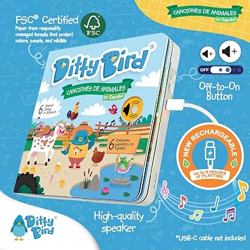 Ditty Bird Spanish Nursery Rhymes Book Animal Edition | Bilingual Musical Books for Toddlers, English & Spanish | Fun, Interactive Sound Books for Babies & Toddlers | Libro En Español Para Bebés