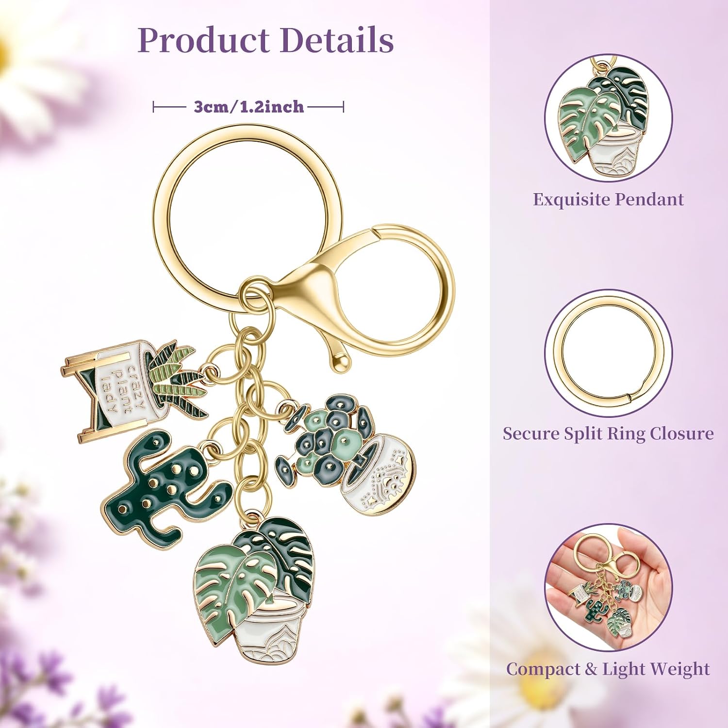 Plant Keychain Plant Lover Gift for Women Plants Lady Gift for Gardener Mom Succulent Cactus Theme Keychains Golden Gifts for Women Gardener Accessories for Plants Mom Birthday Housewarming Gifts image 3