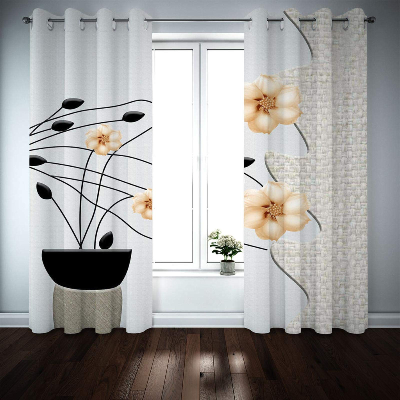 Tende Termiche Isolanti Per Interni - Tenda Oscurante Con Occhielli - Tende Casa Moderne Soggiorno 140X260CM（L X A） 2 Pannelli - Stampate In 3D Motivo Floreale Di Moda