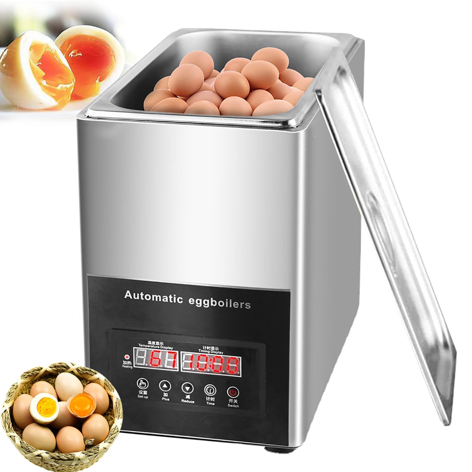 Cocedor De Huevos De Aguas Termales De 800 W,Cocedor De Huevos Comercial,MáQuina AutomáTica Inteligente Para Huevos Medio Cocidos,Control De Temperatura (30-90 ℃) + SincronizacióN (0-99 Minutos)