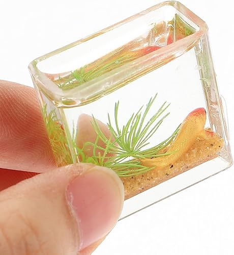 Miniatura 9 de Zerodeko Casa de muñecas para decoración del hogar, pecera cuadrada a escala 112, cuenco de pescado de cristal pequeño, pecera en miniatura, casa de