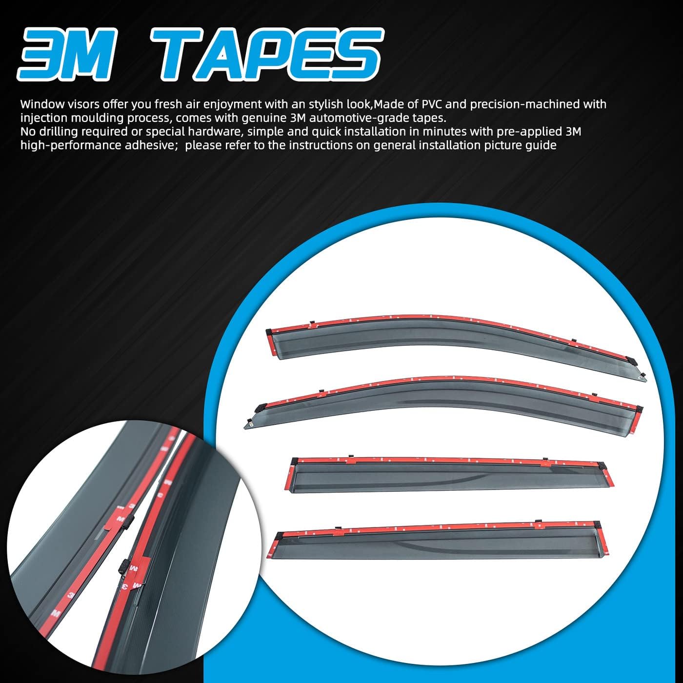 Deal 4-Piece Set Outside Mount Tape On/Clip On Type Smoke Tinted Sun/Rain Guard Vent Window Visors with Chrome Trim Compatible with 2014-2022 Cherokee All Models