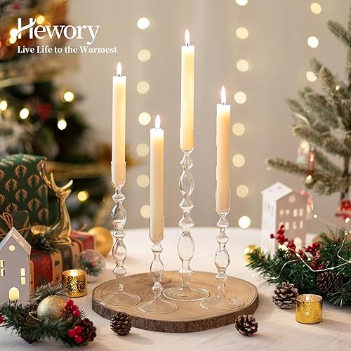 Miniatura 2 de Hewory Glass Candle Holder Set: 4PCS Clear Glass Candlestick Holders Vintage Taper Candle Holders for Candlesticks, Unique Candle Sticks Holder