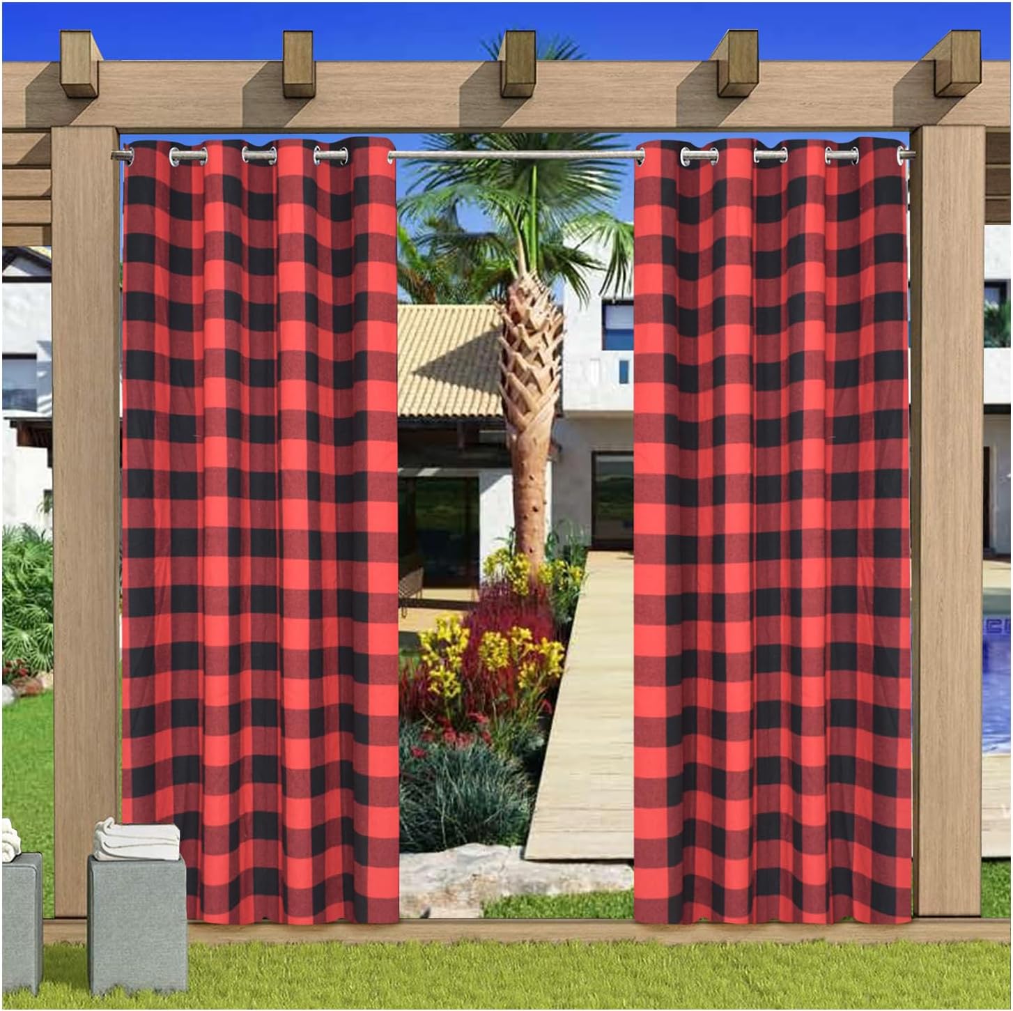 Premium Windproof Outdoor Curtains for Patio Waterproof Blackout Curtains with Grommets on Top Curtain for Pergola Gazebo Porch Customizable Sizes, 2 Panel,197 * 96 inchs（W*H）