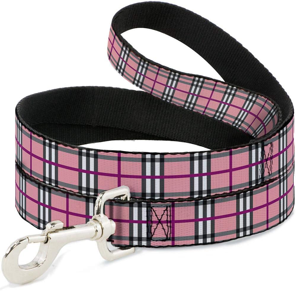 Dog Leash Plaid Pink 6 Feet Long 1.0 Inch Wide
