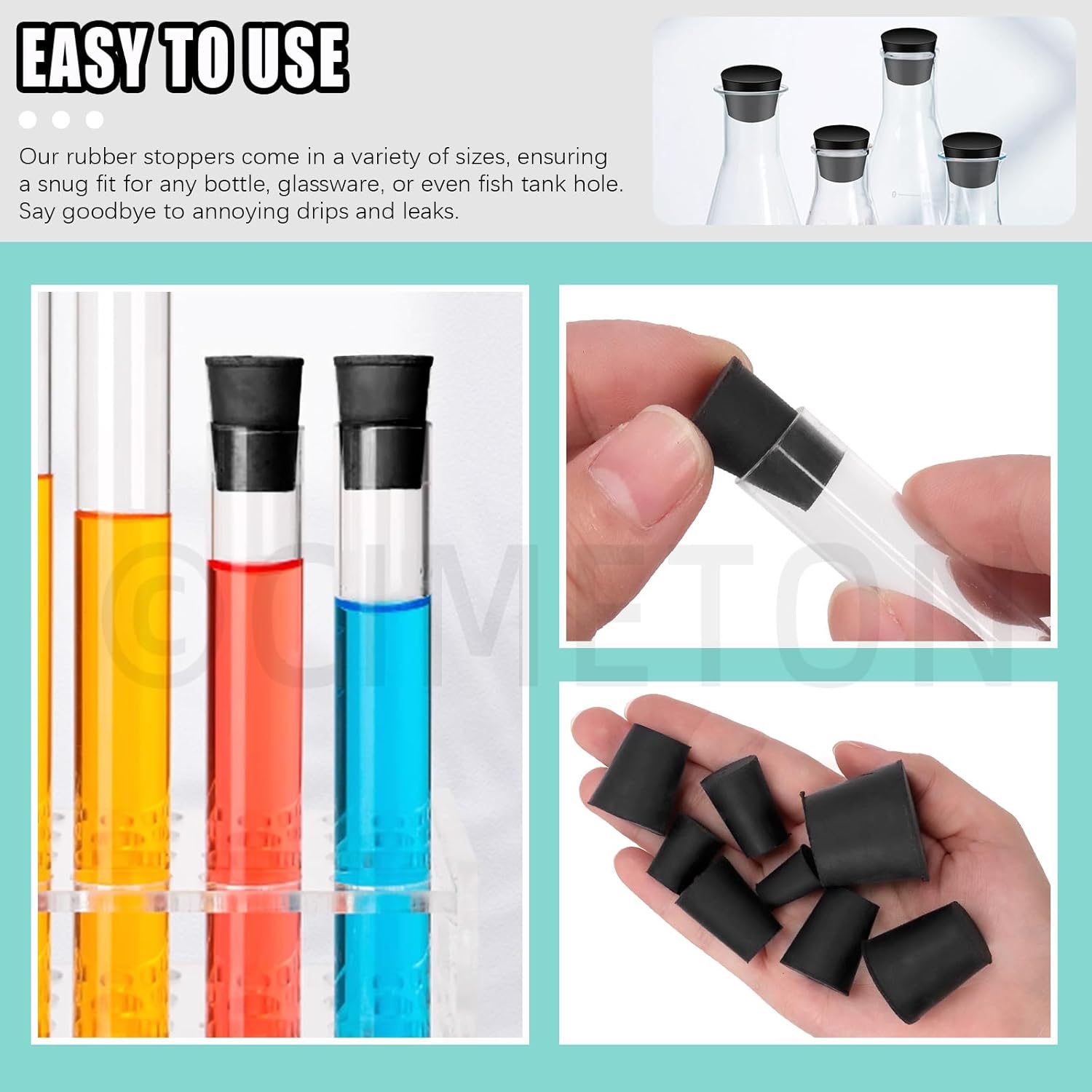 32PCS Solid Rubber Stoppers Assortment Kits 000#-10# 13 Assorted Sizes Black Lab Plug Tapered Lab Seal Rubber Stoppers for Pipe Tank Bottle Sealing(Black)