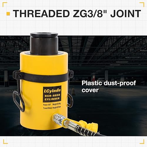 Miniatura 3 de 60T Hidráulico Jack Ram 2" Stroke Hollow Single Acting Hydraulic Ram Cilindro Hidráulico Elevación Jack Portátil para Maquinaria, Puente, RCH-6050
