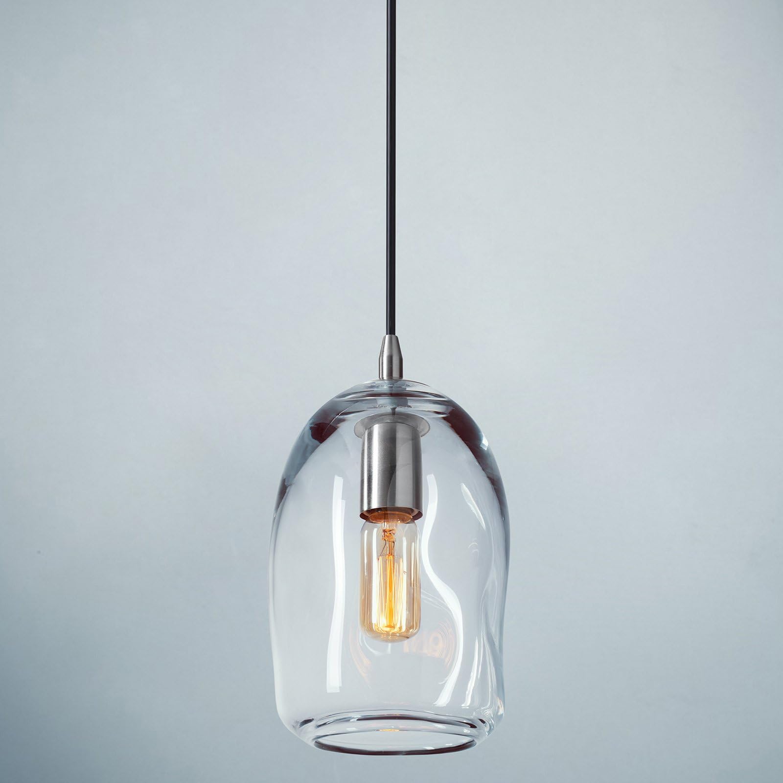 Casamotion Pendant Lighting Handblown Glass Drop Ceiling Lights, Organic Contemporary Style Hanging Light, Clear Glass Shade, Brushed Nickel Finish, 1 Light