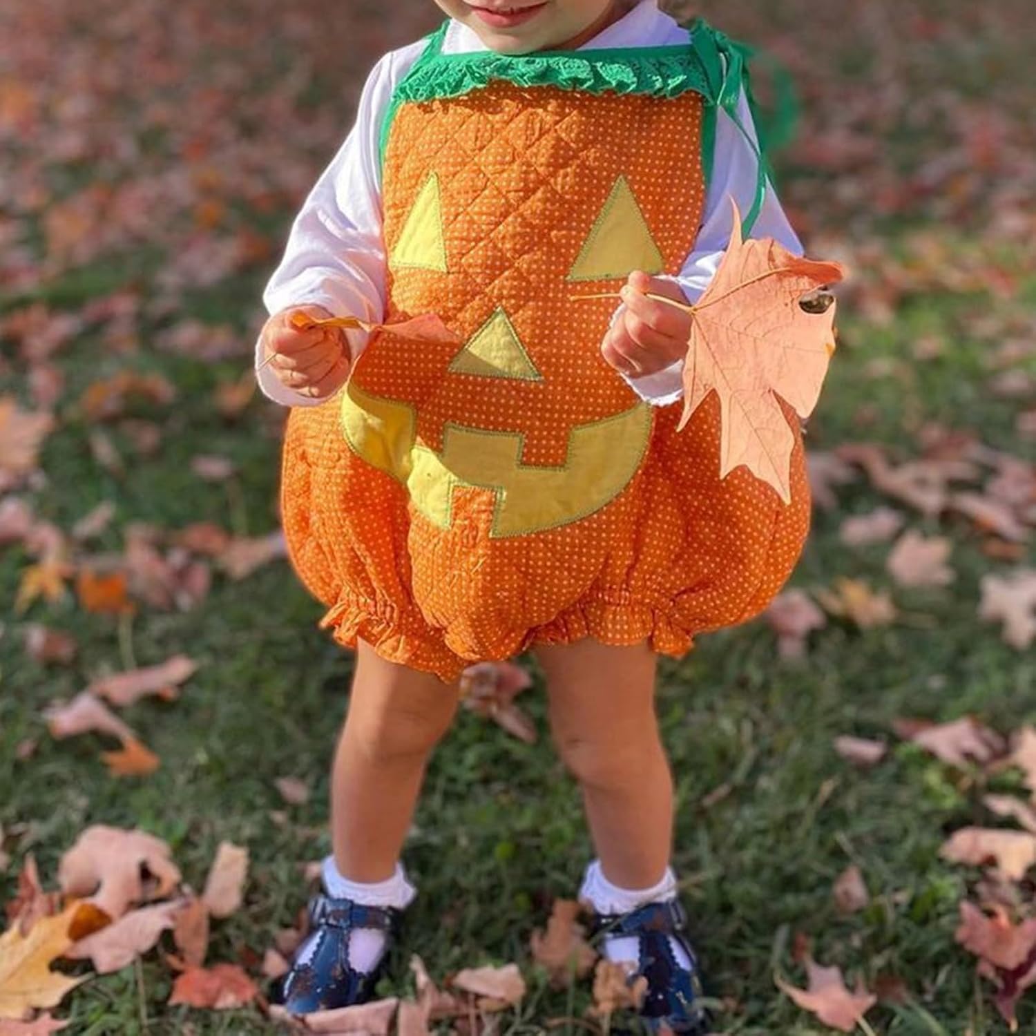 Newborn Baby Halloween Costume Cute Pumpkin Face Tie-Up Sleeveless Cosplay Romper Infant Holiday Outfit