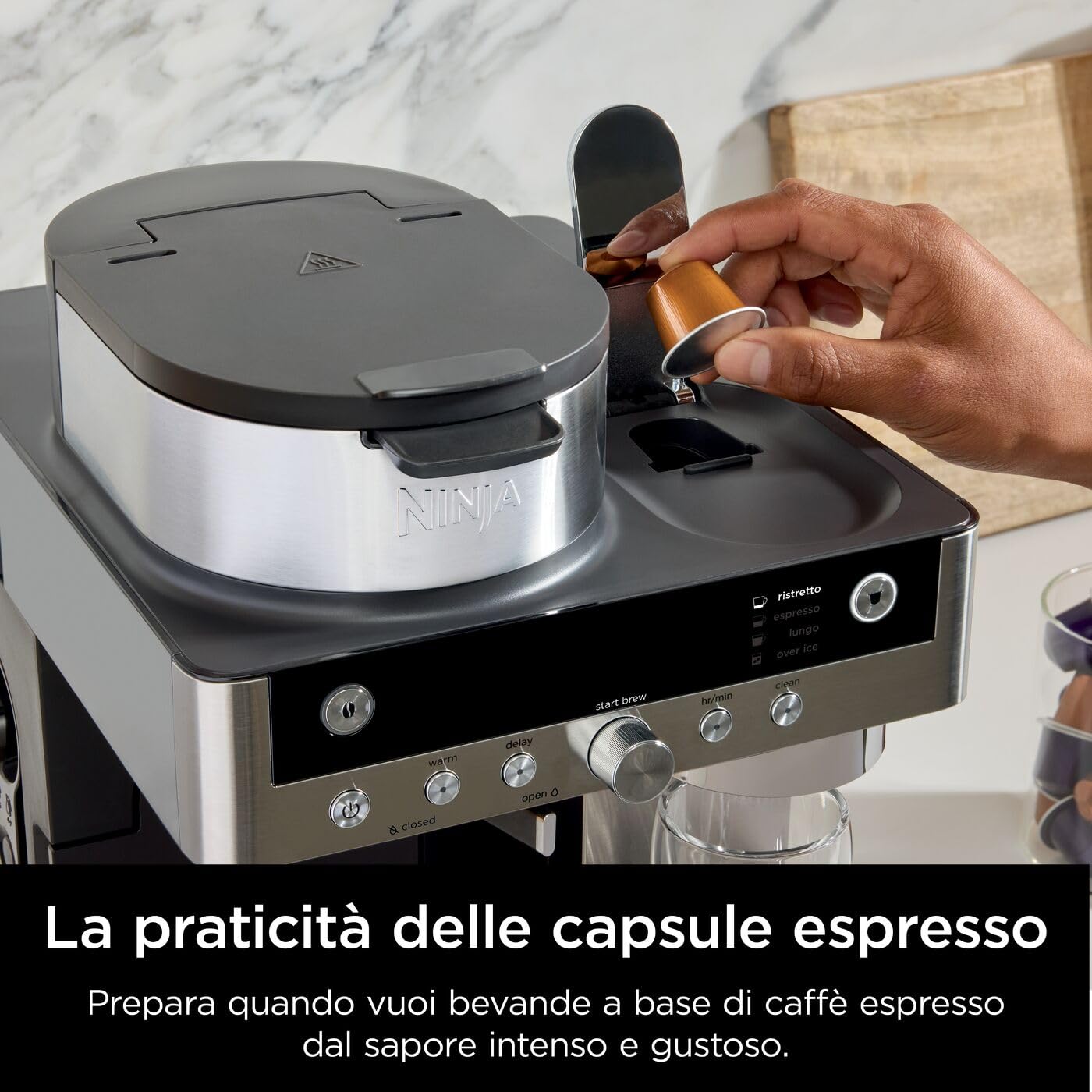 Ninja Prestige Macchina per caffè filtrato e in capsule 2 in 1, con schiumatore integrato, per latte, caffè con ghiaccio e flat white, nero CFN802EU