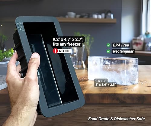 Miniatura 3 de Molde de bloque de hielo extra grande con tapa, forma de ladrillos de hielo de 2.5 libras, molde de silicona profesional para cubitos de hielo