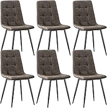 JIJIAN Lot de 6 Chaises de Salle à Manger, Chaises de Cuisine en Tissu Technologique, Chaises Rembourrées pour Salon avec Pieds en Métal Noir, pour la Salle à Manger, la Salle d'attente, Marron