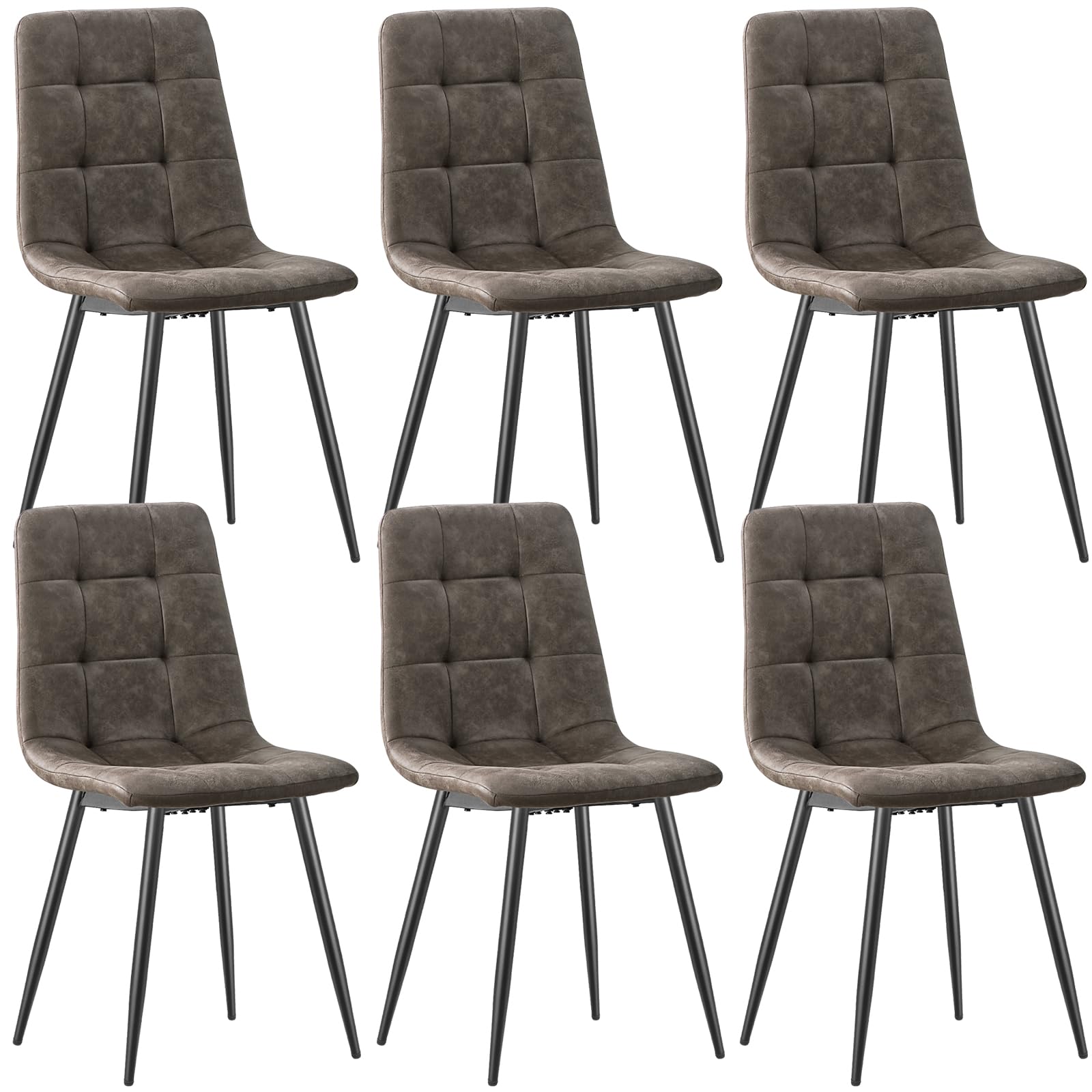 JIJIAN Set di 6 Sedie Sala da Pranzo, Sedie da Cucina in Tessuto Tecnologico, Sedie imbottite per Soggiorno con Gambe in Metallo Nero, Adatte per Sala da Pranzo, Sala d'attesa, Marrone