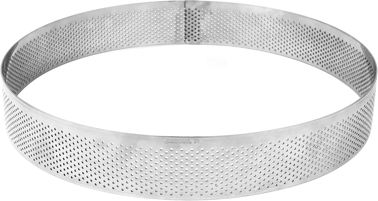 Pavoni XF2335 Progetto Crostate Perforated Stainless Steel Round Tart Ring 3.5 Centimeters High, 1 Each (23cm Diameter)