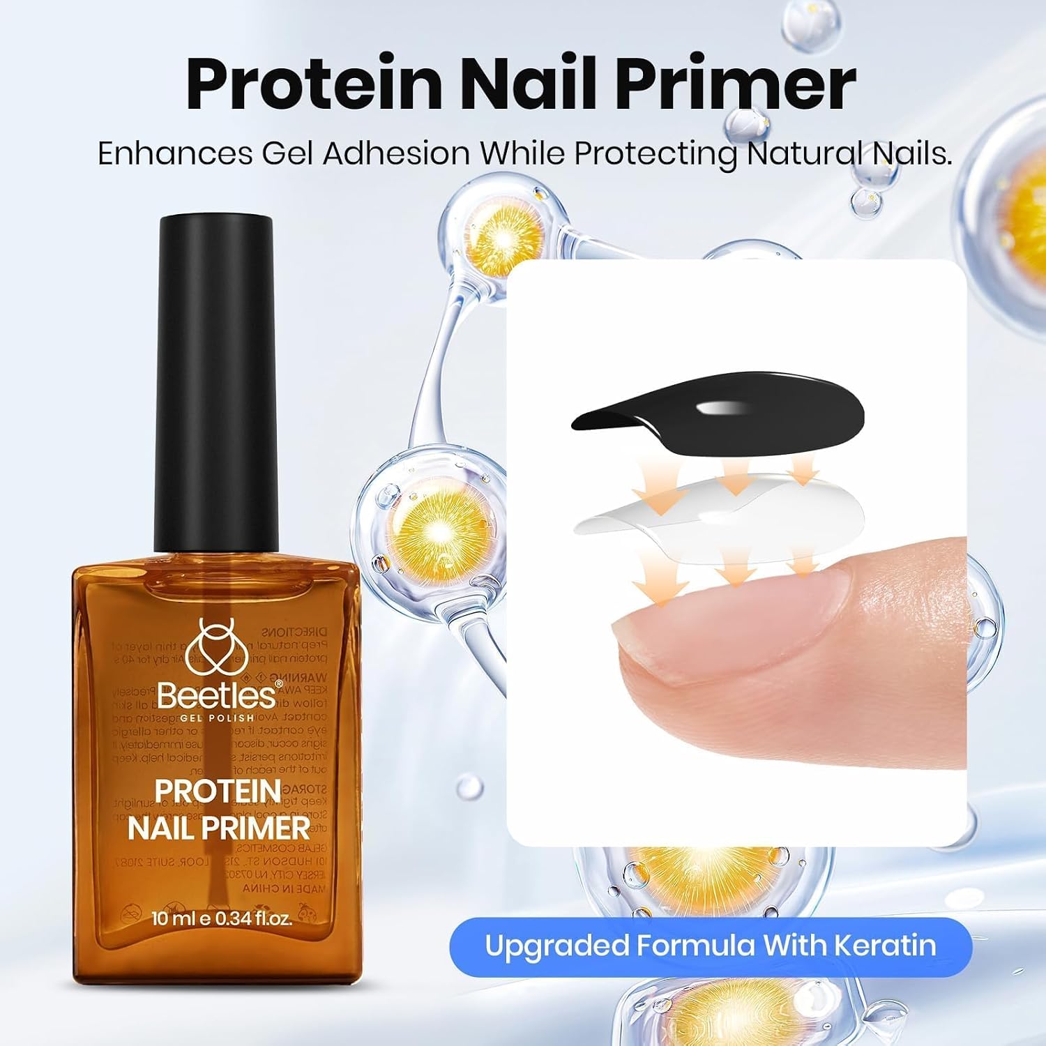 Beetles 3Pcs Gel Nail Glue Nail Dehydrator and Primer, Hema-Free & Acid Free Bond Protein Prep Kit for Nail Tips & Extensions, TPO Free, Long-Lasting Adhesion, Gift for Women