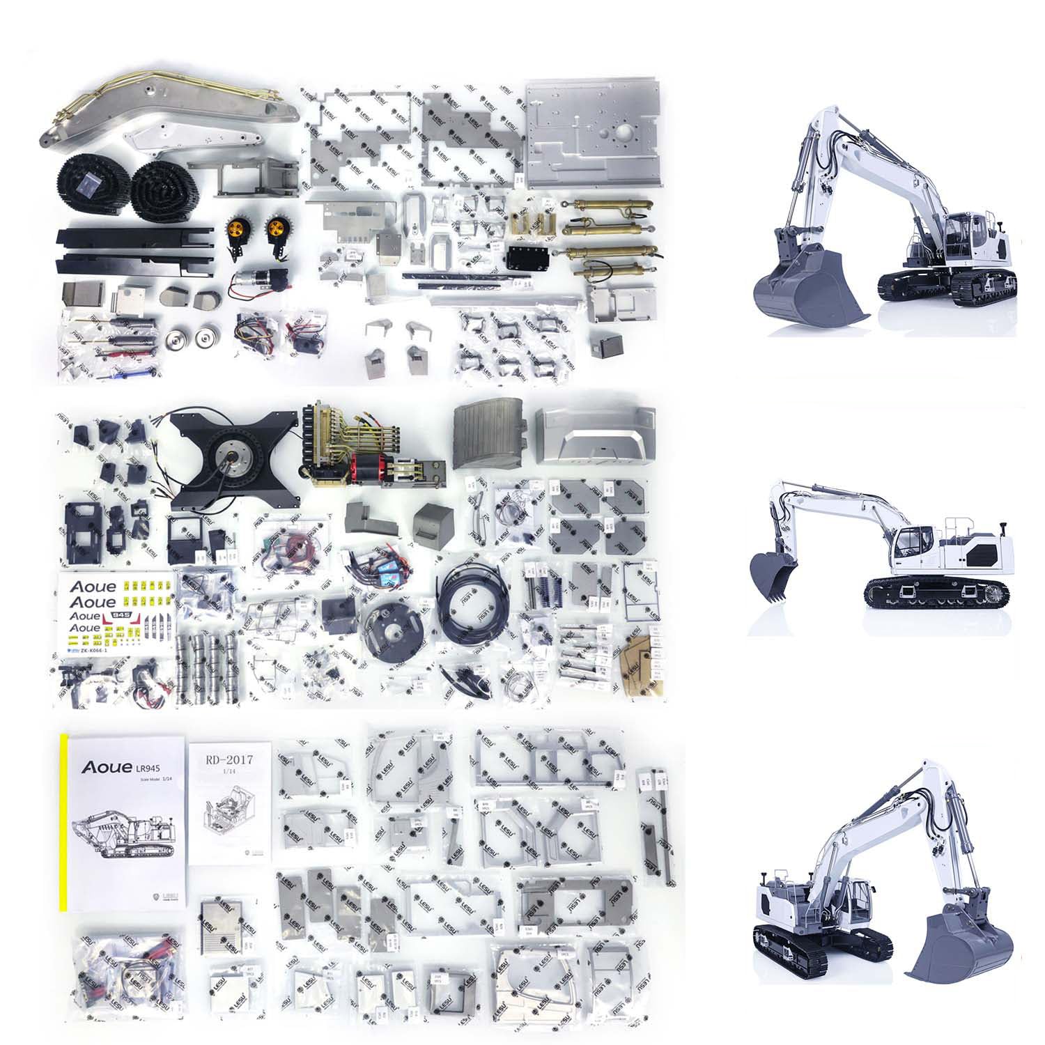 LESU LR945 RC Excavatrice hydraulique sur chenilles 1/14 en métal télécommandée Modèle moteur ESC Servo Light System non assemblé non peint Modèle de qualité Hobby