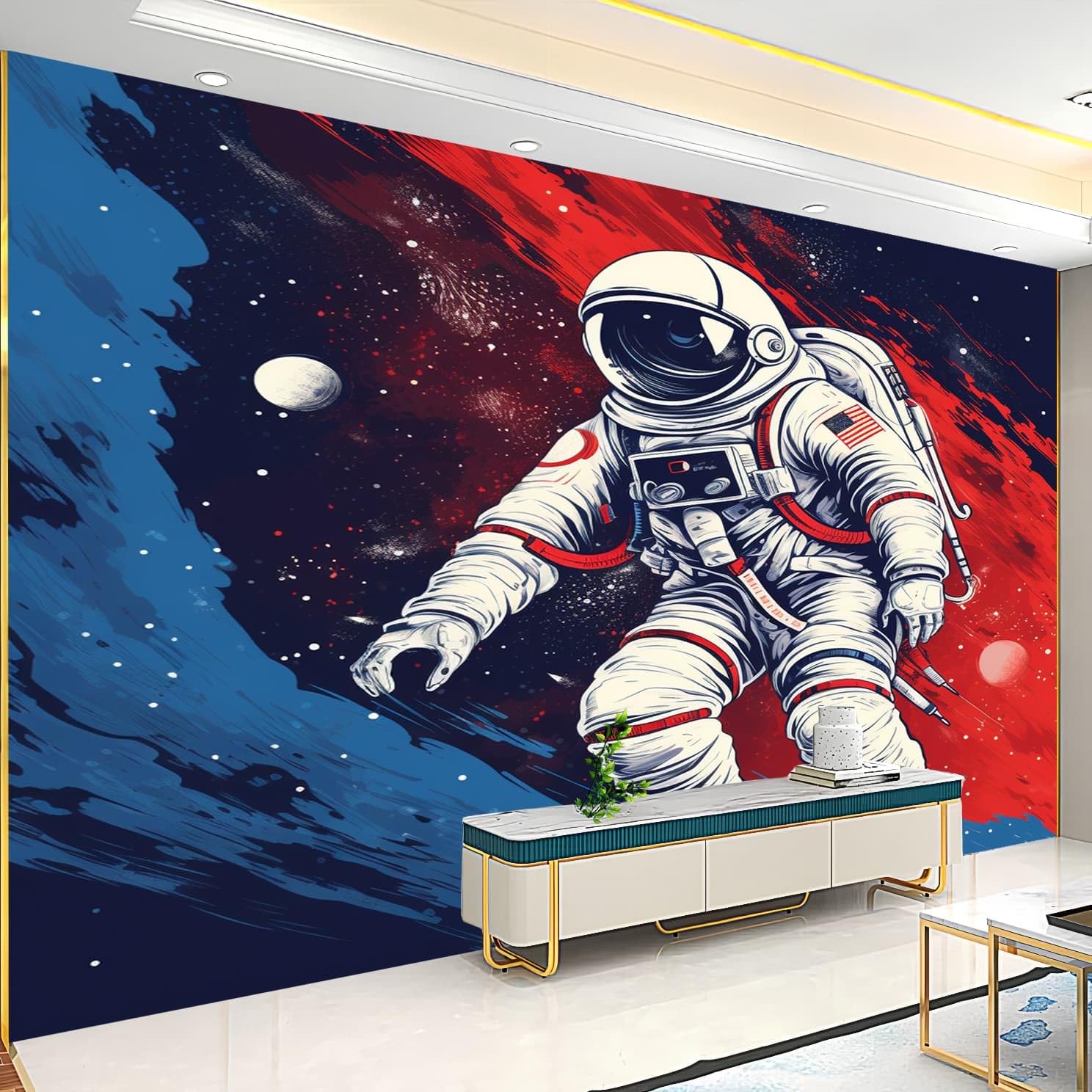 Generisch Obraz ścienny do salonu, motyw kosmosu, astronauta, włókniny, prezenty fotograficzne, ciemnoniebieski, do sypialni, biura, tapeta do pokoju dziecięcego, dla chłopców i dziewczynek, 300 x 210