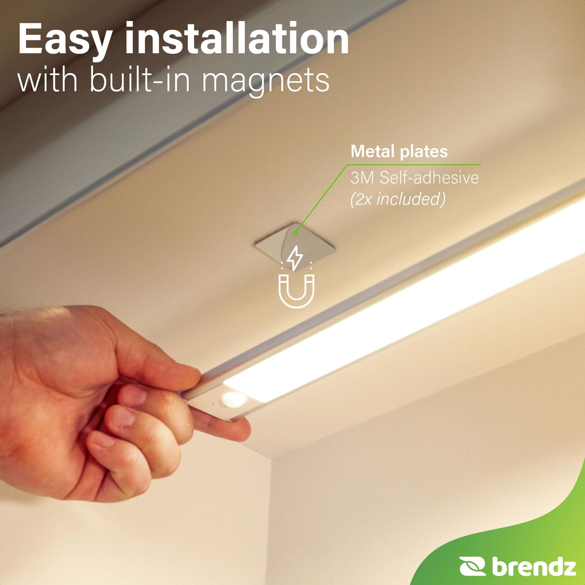 Brendz LED Sottopensile Cucina, Luce Ricaricabile, 2 x 60cm, USB-C, 4400mAh, 3 Temperature di Colore, Dimmerabili, Magnetica, Luci LED Cucina Sottopensile Senza Fili, Puyo Argento