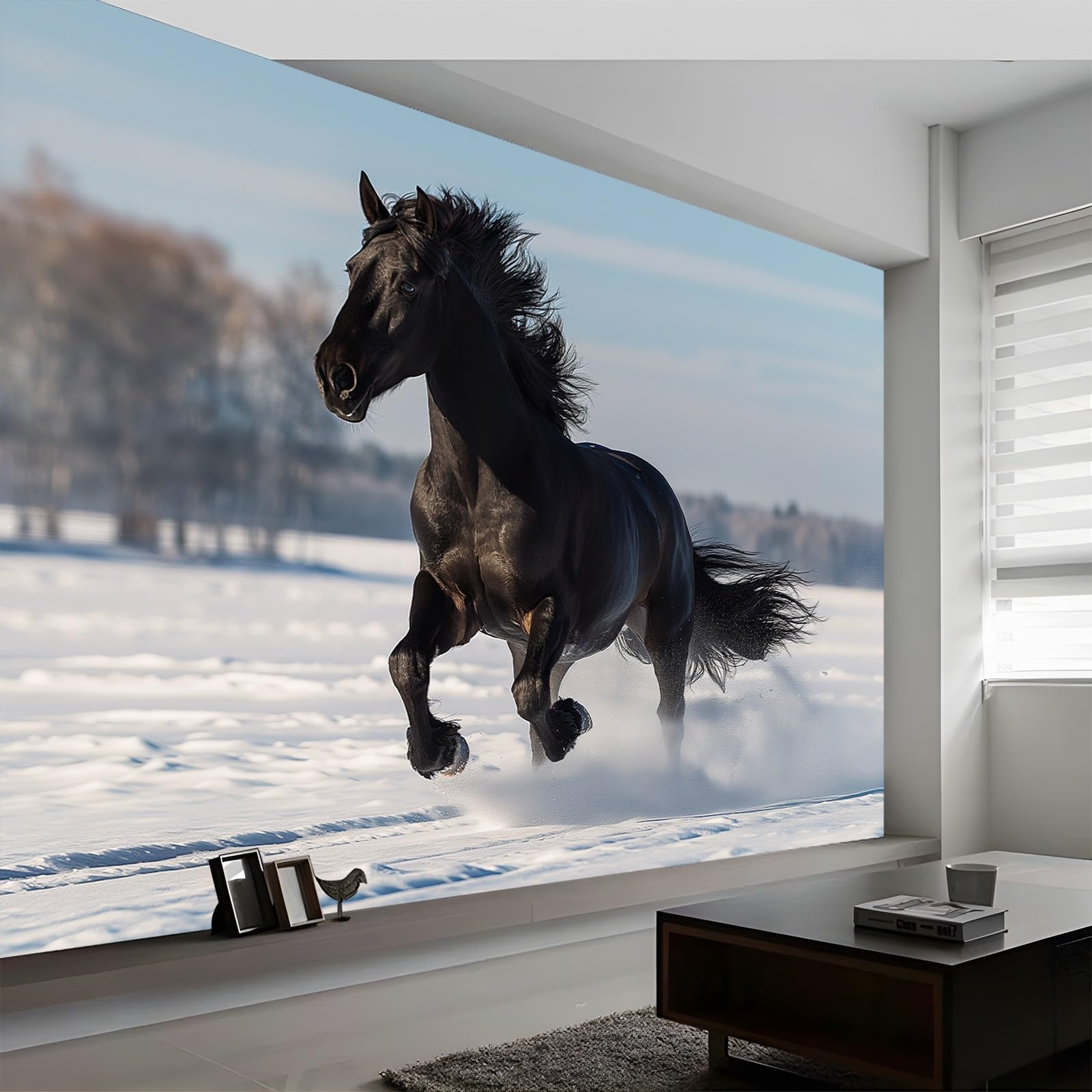 Papier Peint Intissé Photo Mural Cheval noir - Décoration Murale Toison pour Salon, Chambre à Coucher, Salle - Tableaux Tapisserie Photo - 250 x 175 cm