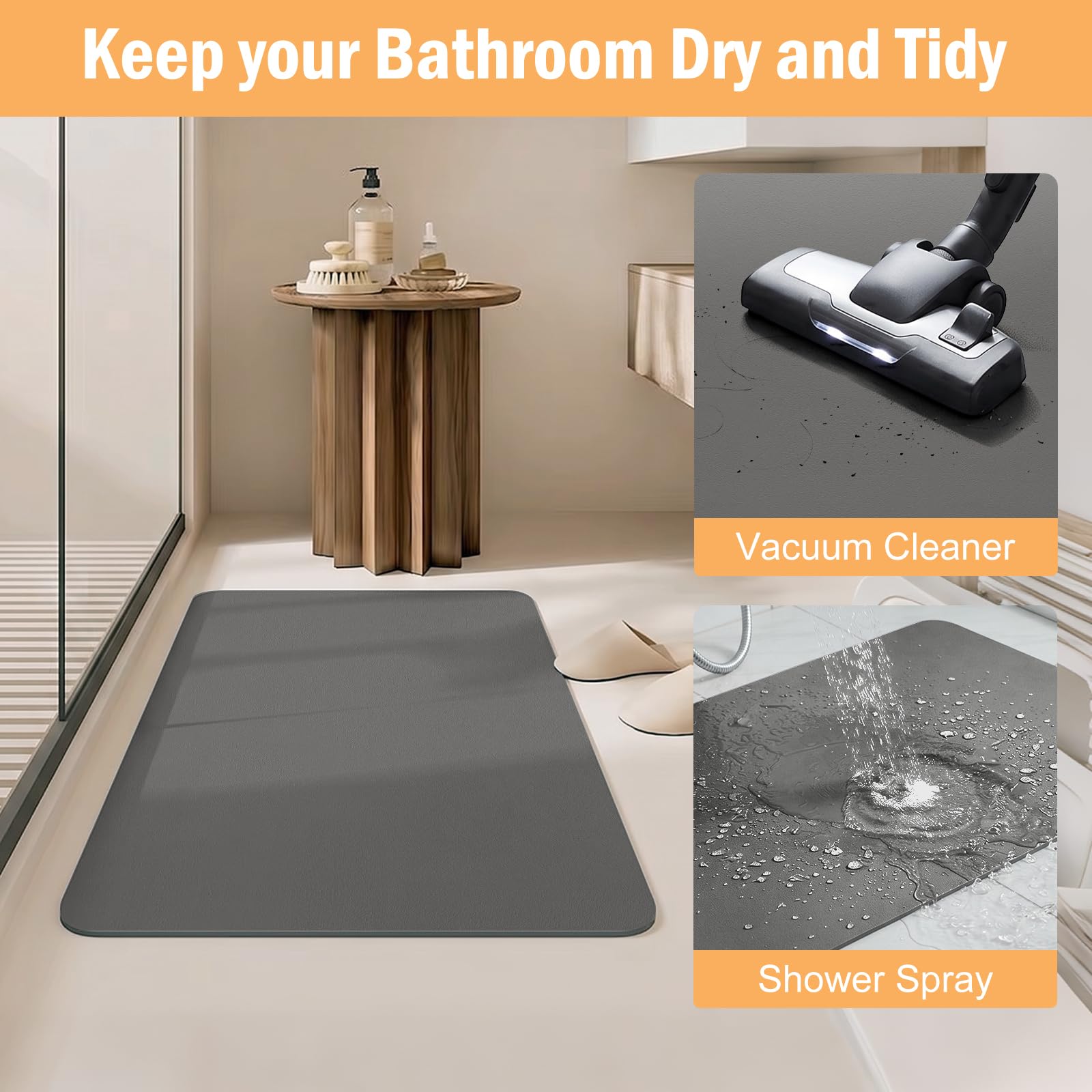 LIMNUO Alfombra de Baño, Tapete para Baño, Alfombras Absorbentes de Secado Rápido, Alfombras Antideslizantes y Antimoho para Tina, Inodoro y Ducha (Dark Grey, 60X120cm)