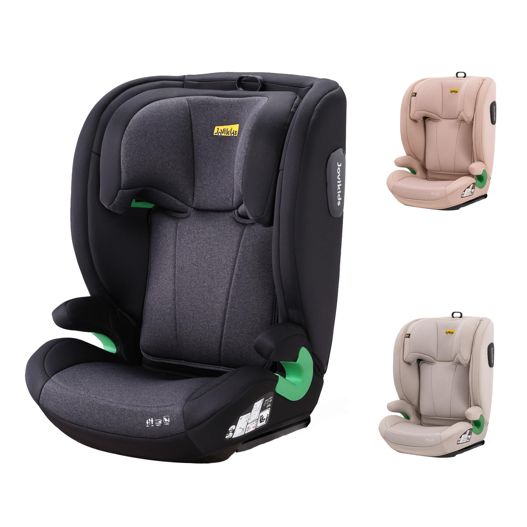 i-Size R129 Siège auto pour enfant de 3,5 à 12 ans (100-150 cm), avec dossier réglable, appuie-tête, protection contre les chocs latéraux, Rehausseur Isofix (BLACK, sans base) (Noir, Sans ISOFIX)