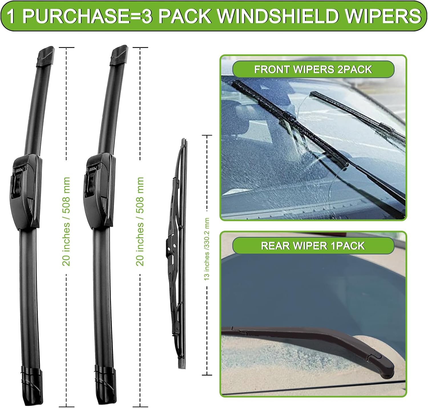 PARRATI® Windshield Wipers for Ford Explorer 2006-2010,20"+20" Front and 13" Rear,OEM Replacement Wiper Blades,Quiet & Streak-Free(Set of 3)